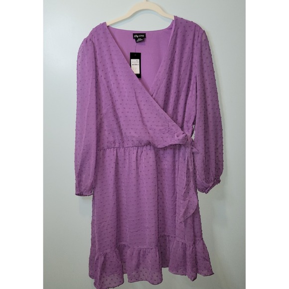 City chic wild dobby faux wrap lilac Long sleeve  size: 14 Flirty Summer Wedding - Picture 1 of 4